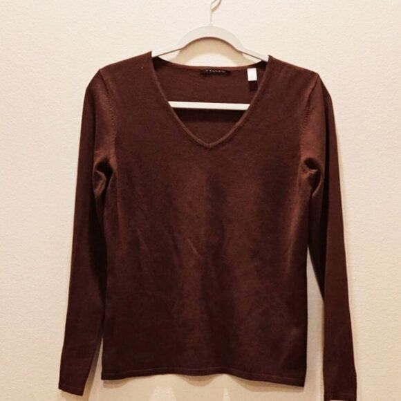 Tahari Brown V-Neck Sweater Size Small - Picture 1 of 6